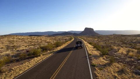Jeep Driving On Mountain Road, Texas National Park Stock Footage