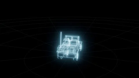 Jeep hologram self assembling turntable technical drawing 3D animation seamless Видео 342240724