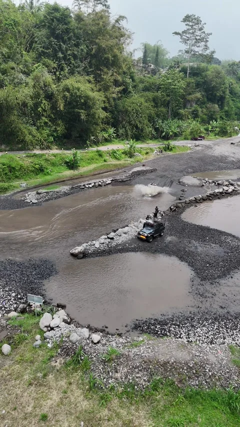 Jeep of Merapi Lava Tour Merapi adventure Stock Footage 297638798