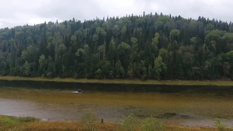 Jeep rides the river. Mountain. Forest. Ural. Stock Footage 87036237
