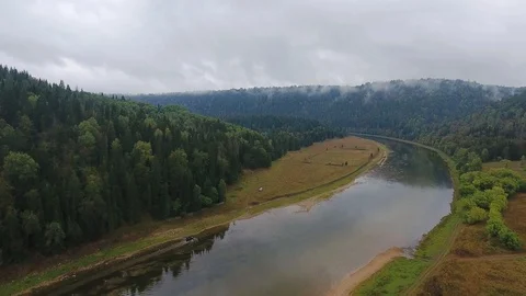Jeep rides the river. Mountain. Forest. Ural. Stock Footage 87036655