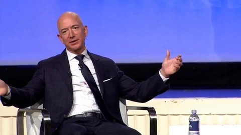 Jeff Bezos and Larry Spencer at the Air &amp; Space Conference - 2018 Stock Footage 102113172