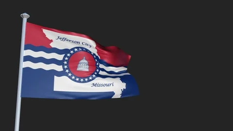 Jefferson City Missouri - Loopable 3D flag animation with Alpha Channel and T 스톡 동영상 91047244