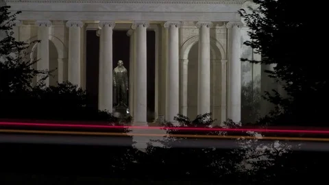 Jefferson Memorial and Time Lapse Traffic from Street Video stock 74855295