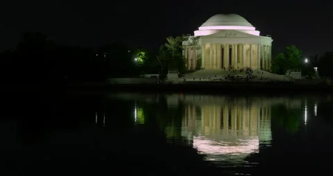 Jefferson Memorial Night Reflection on Tidal Basin Stock Footage 274300695