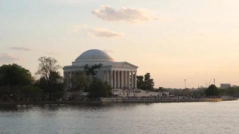 Jefferson Memorial in Washington DC at Sunset View Across Tidal Basin Water.. Stock Footage 336593313