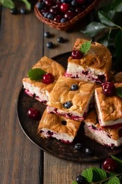 Jellied pie with fresh seasonal berries Stock Photos