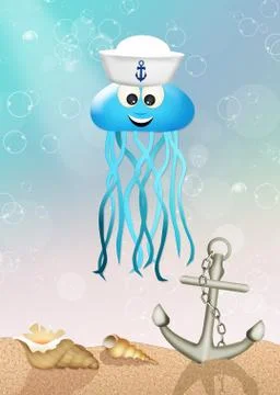 Jellifish in the ocean Stock Illustration