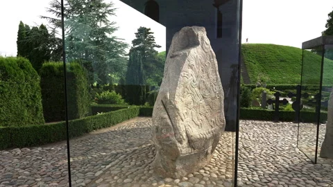 The Jelling Runestones are two runestones found in the Danish town of Jelling Stock Footage 161766352