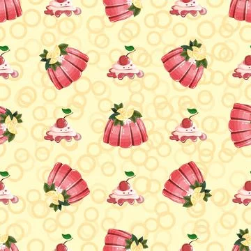 Jelly and cherry pattern. Confectionery sweets. Seamless pattern for kitchen, Stock Illustration
