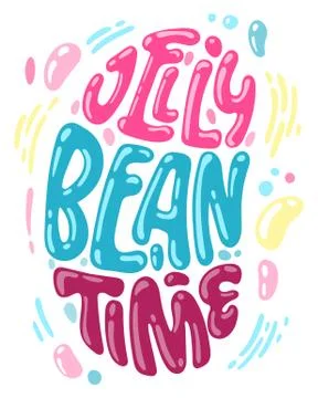 Jelly Bean Time - hand drawn easter jelly bean shape lettering for postcard d Stock Illustration