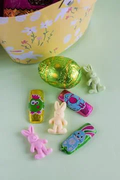 Jelly beans and chocolates easter day Stock Photos