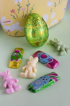 Jelly beans and chocolates easter day Stock Photos