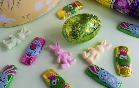 Jelly beans and chocolates easter day Stock Photos