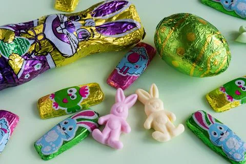 Jelly beans and chocolates easter day Stock Photos