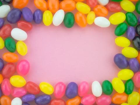Jelly Beans Frame and Background ( Pink Background ) Stock Photos