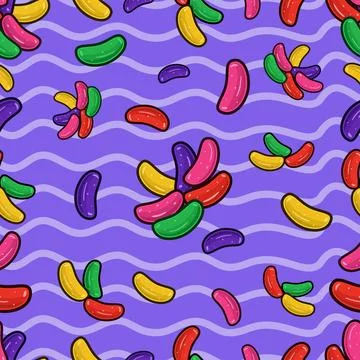 Jelly Beans Seamless Pattern in Cartoon Style. Perfect For Background, Back.. Stock Illustration