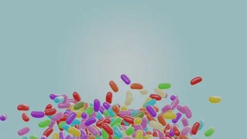 Jelly beans thrown up in the air - exploding - 3D render Stock Footage 120171224