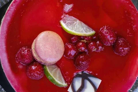 Jelly fruit cake with a macaroon Stock Photos
