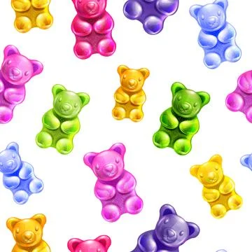 Jelly gummy bear seamless pattern, vector cute colored cartoon kids texture Illustrazione stock