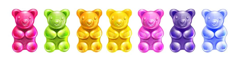 Jelly gummy bear set, vector colored cartoon kids candy, cute cherry Illustrazione stock