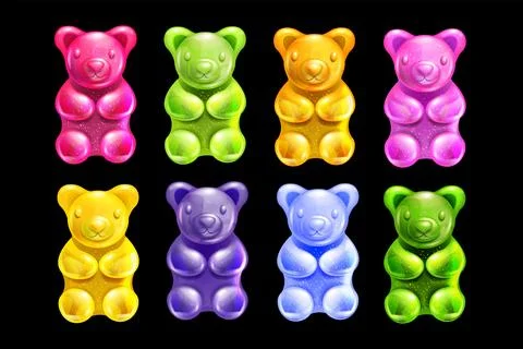 Jelly gummy bear set, vector cute cherry colored cartoon kids candy Stock Illustration