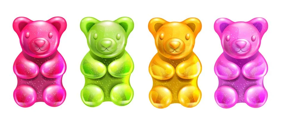 Jelly gummy bear vector set, colored cartoon kids candy Stock Illustration