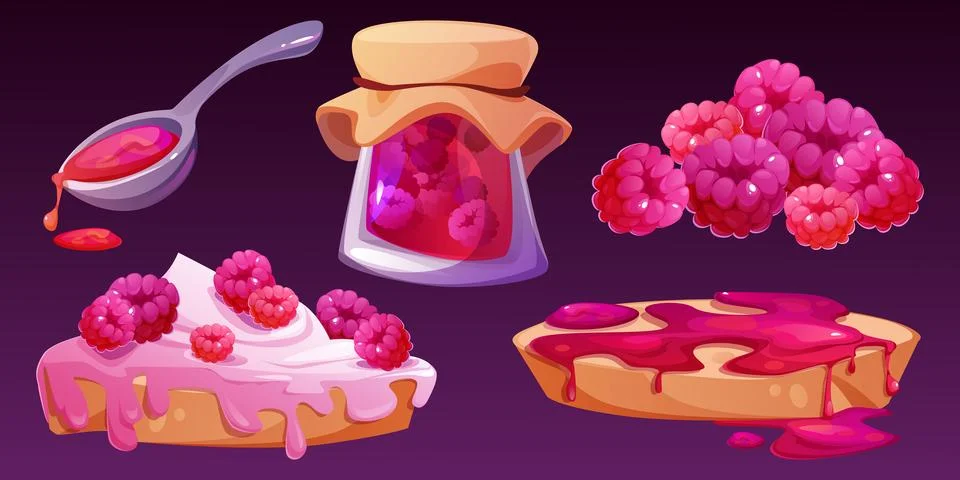 Jelly jam on bread. Raspberry toast cartoon vector Stock Illustration