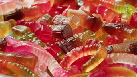 Jelly marmalade cola bottle bear close up, Confiture Bean candy jujube Marmalade Stock Footage 243669967