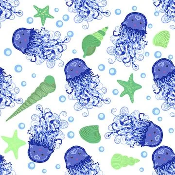 Jellyfish animals bright seamless patterns. Seamless pattern with detailed je Stockillustratie