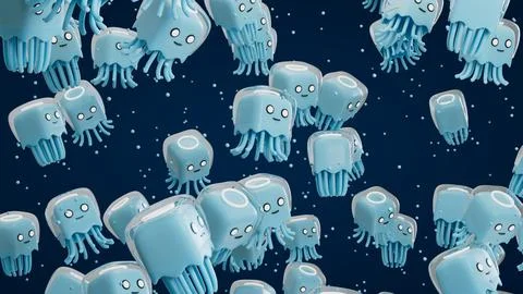 Jellyfish Cartoon Patterns Perspective View 02 Stock Illustration