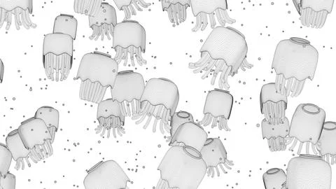 Jellyfish Cartoon Patterns Wireframe Back View Stock Illustration