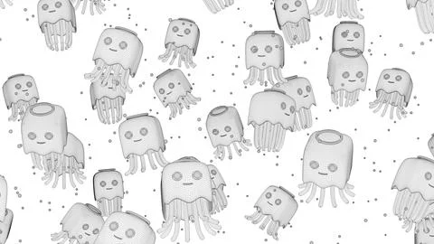 Jellyfish Cartoon Patterns Wireframe Front View 01 Stock Illustration
