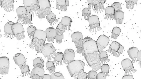 Jellyfish Cartoon Patterns Wireframe Left View Stock Illustration