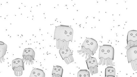 Jellyfish Cartoon Patterns Wireframe Perspective Top View Stock Illustration