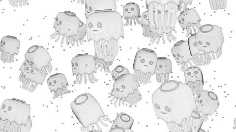 Jellyfish Cartoon Patterns Wireframe Perspective View 01 Stock Illustration