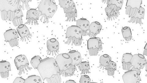Jellyfish Cartoon Patterns Wireframe Perspective View 02 Stock Illustration