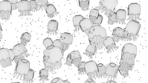Jellyfish Cartoon Patterns Wireframe Right View Stock Illustration