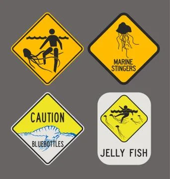 Jellyfish caution signs Stock Illustration