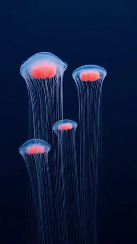 Jellyfish Dive into the Ocean with Their Smooth Bodies and Hypnotic Movements Video stock 323639683