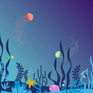 Jellyfish elegantly float in the depths of the ocean. Stock Illustration