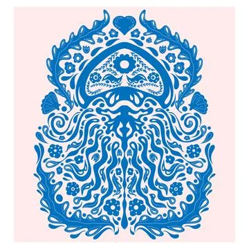Jellyfish. Folk-style pattern, symmetrical, detailed vector element. Rustic,  イラスト素材