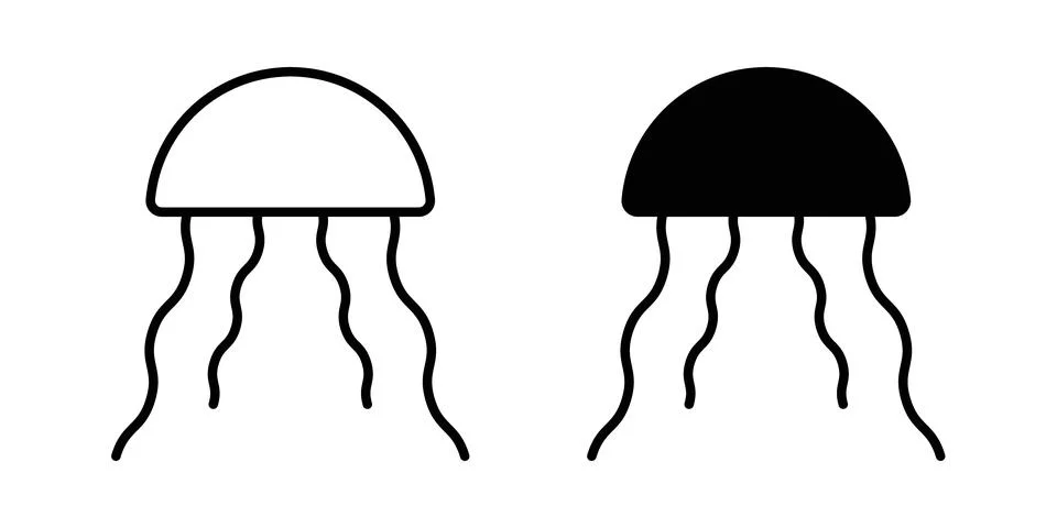 Jellyfish icon solid, line, and editable vector set. Stock Illustration