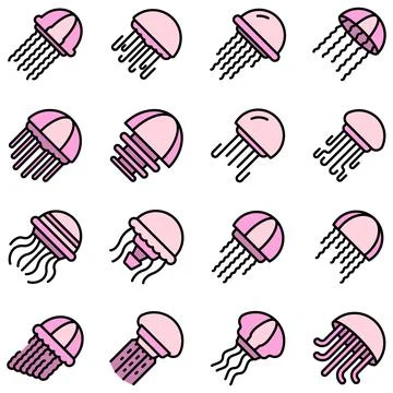 Jellyfish icons set vector flat Illustrazione stock