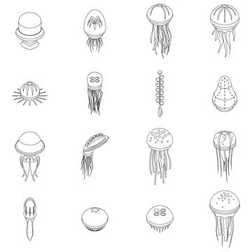 Jellyfish icons set vector outline Stock Illustration