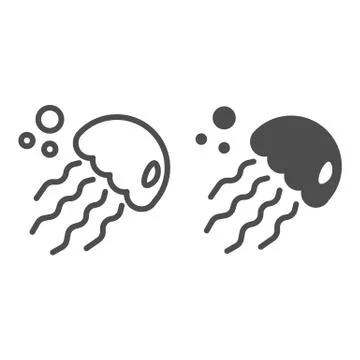 Jellyfish line and solid icon, ocean concept, medusa sign on white background 스톡 일러스트
