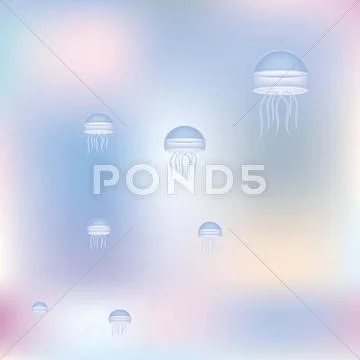 Jellyfish, medusa on blue-pink back Stock Illustration