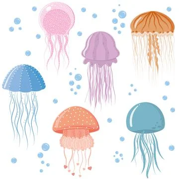 Jellyfish pattern, color vector illustration on a white background Stock Illustration