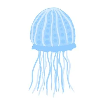 Jellyfish plump isolated on white background. Cartoon cute blue color in dood Stock Illustration
