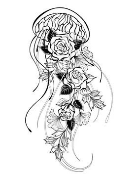 Jellyfish with roses Stock Illustration